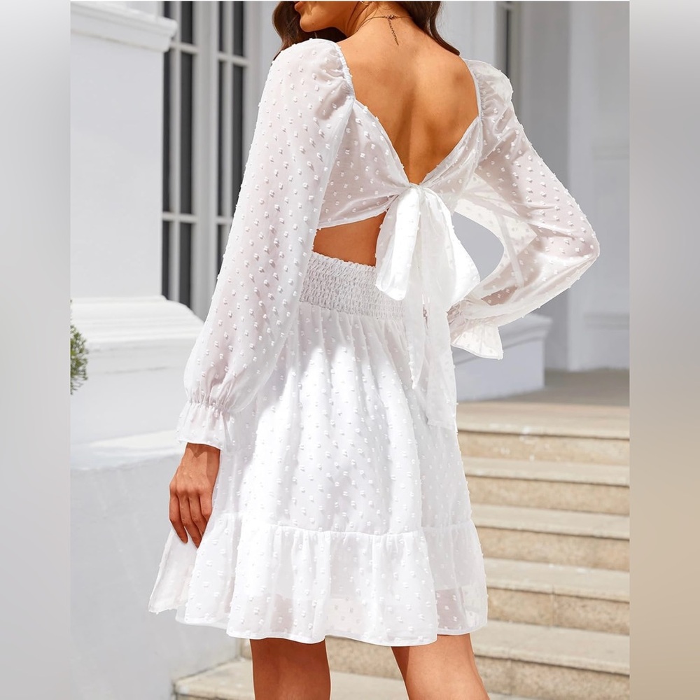White mini dot l/s dress